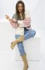 Kardigan oversize Merci – niezapinany sweter damski pudrowy-2